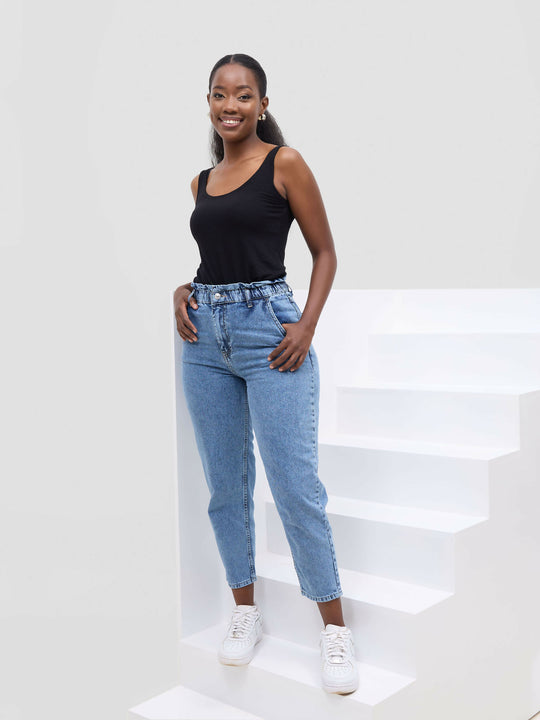 Paperbag Denim Pants - Blue