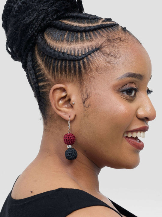 Ball Earring - Black / Maroon