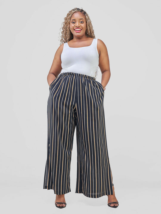 Urban Stripes Palazzo Pants - Black Print