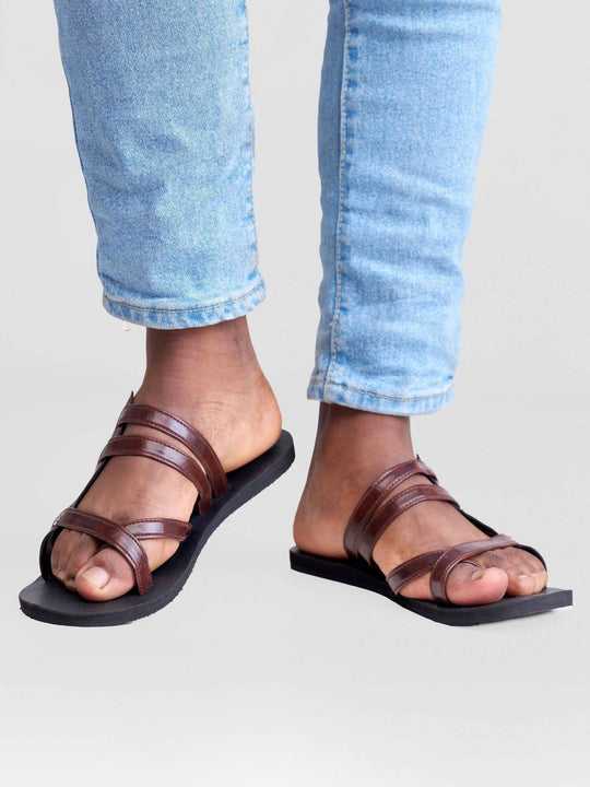 Tada Argento Brown Criss Cross Men's Sandals - Brown