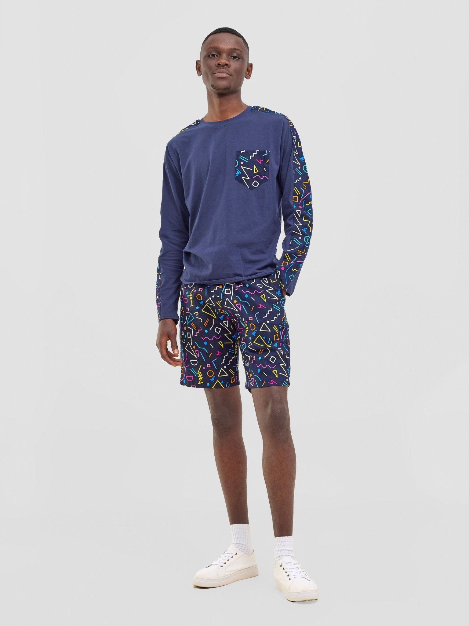 Safari by Vivo Men's Long Sleeve T-shirt - Navy / Tari Print