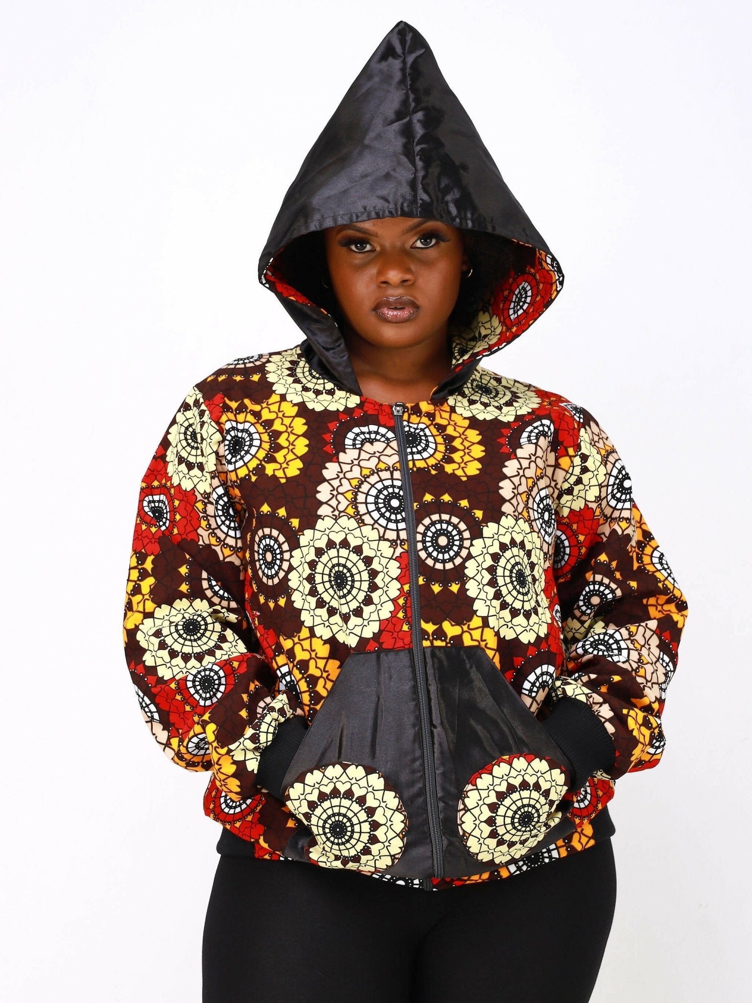 Wsc Pambo Nef Africanprint Bomber With Hoodie - Brown