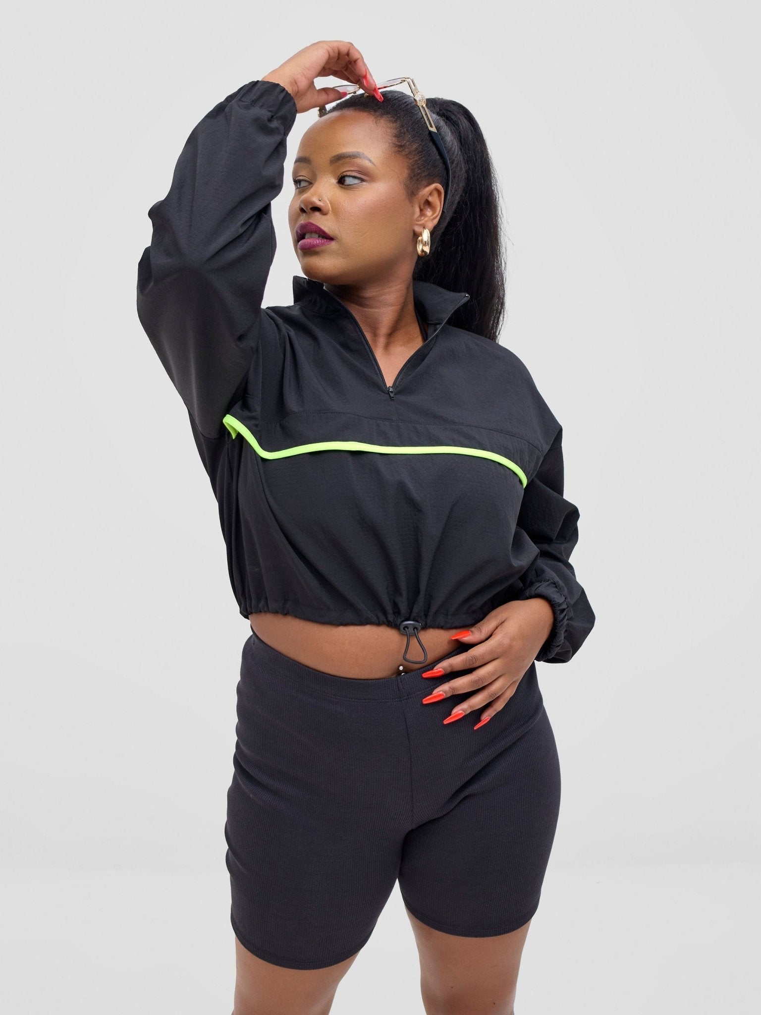 Zoya Vasha Midriff Jacket - Black / Neon Green