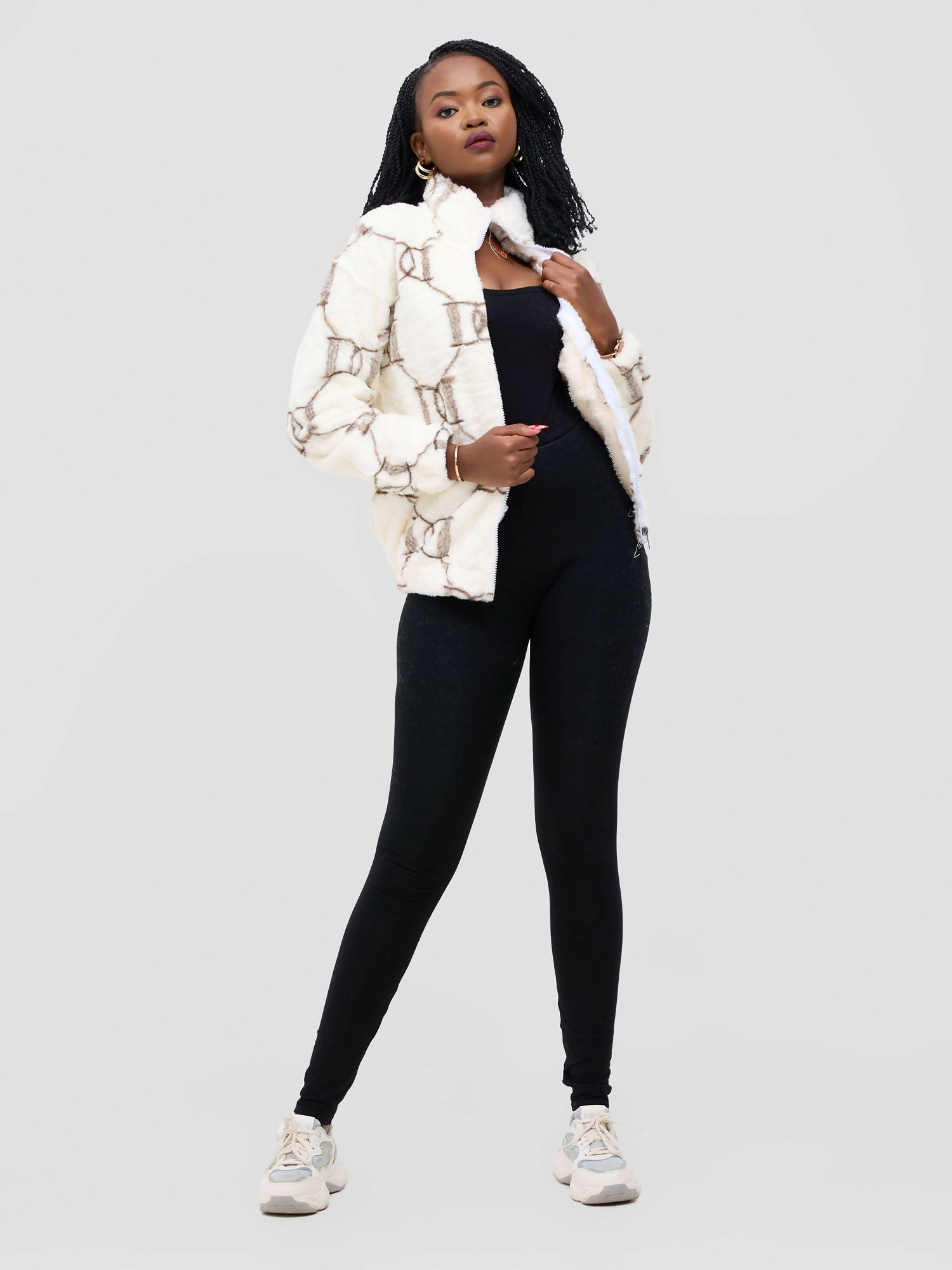 Warm Sweater Jacket - Cream / Brown