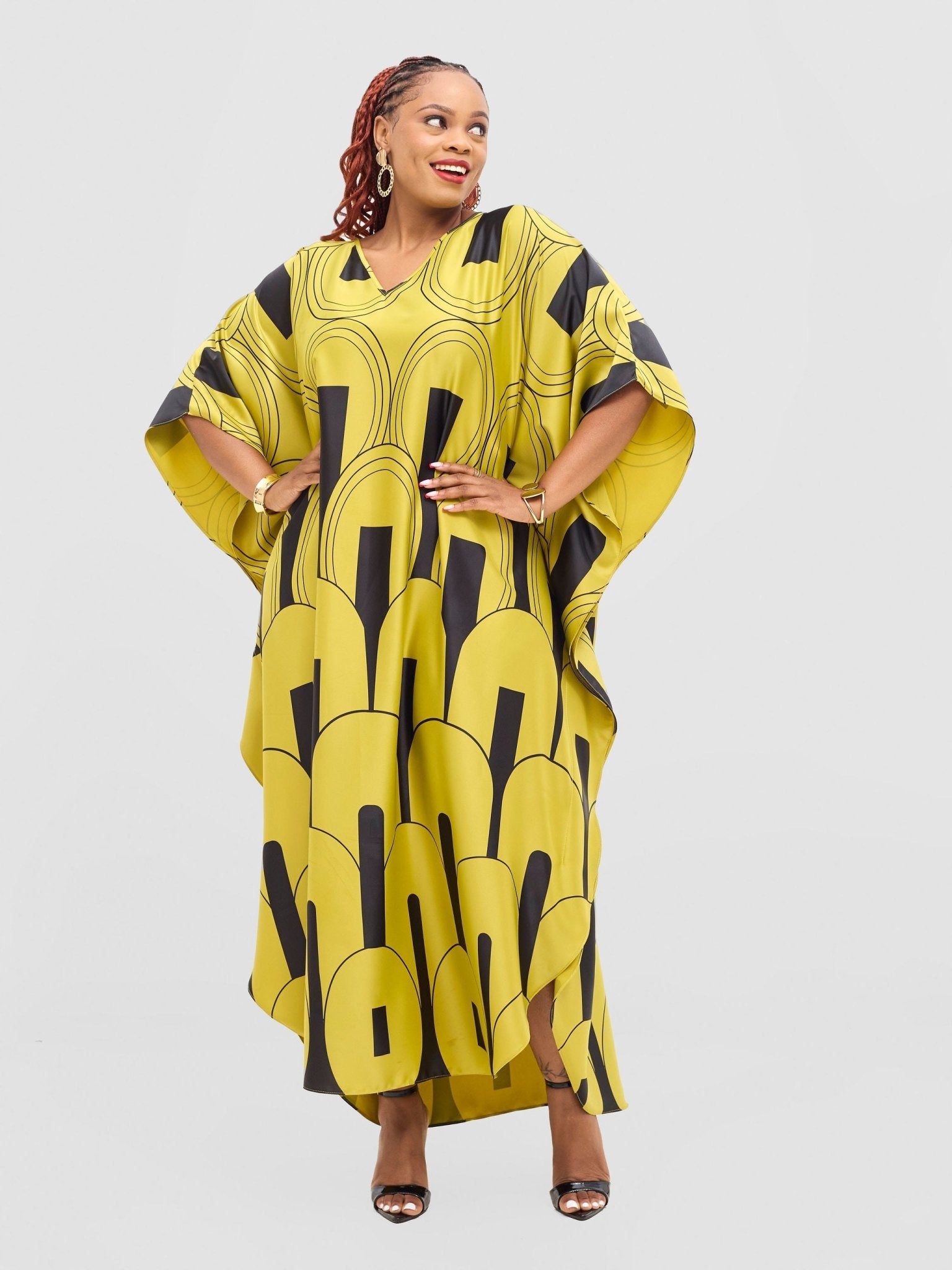 Vivo Amai Maxi Kaftan Dress - Lime / Black Lango Print