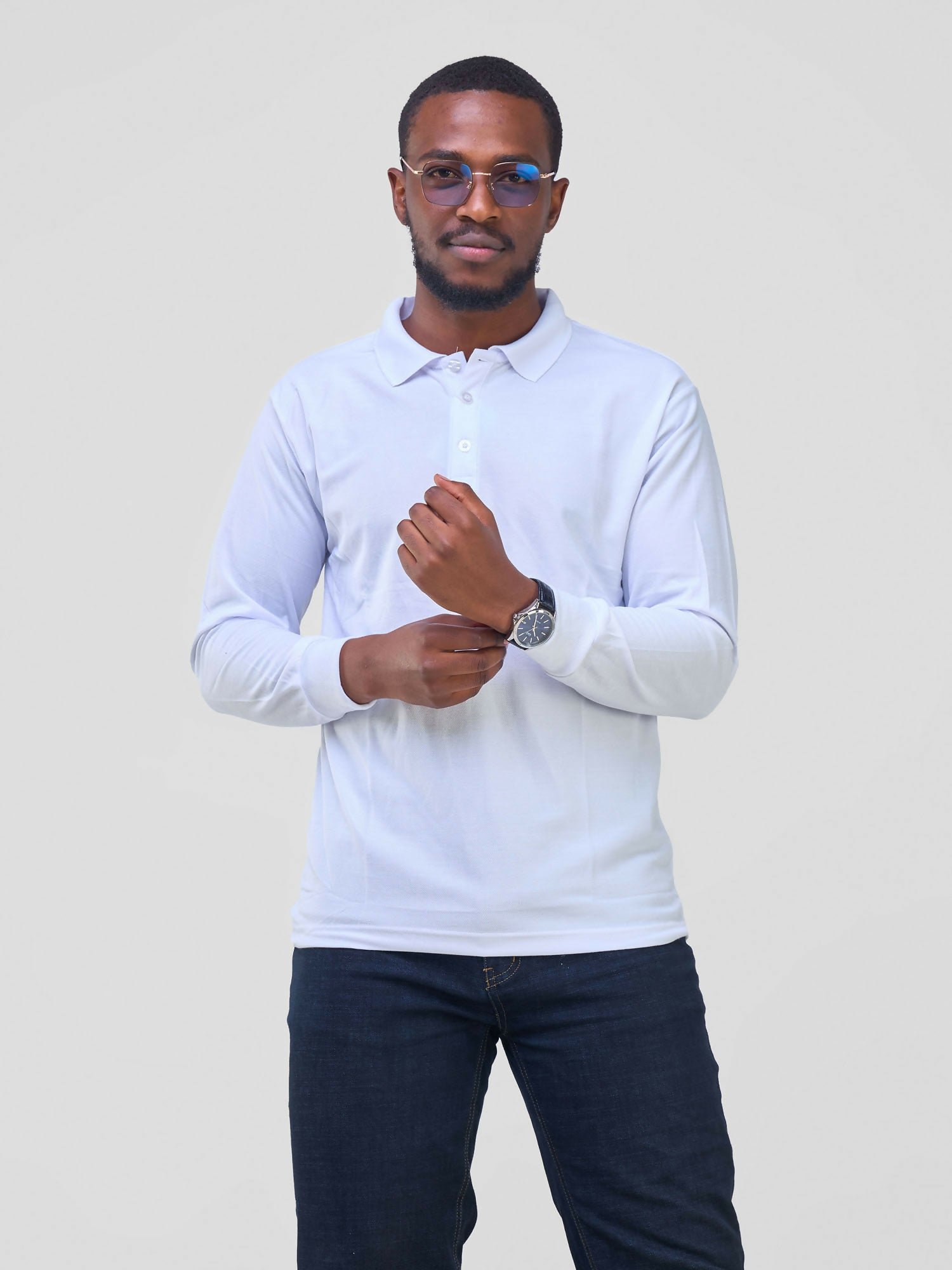 Long Sleeved Polo T/Shirt - White