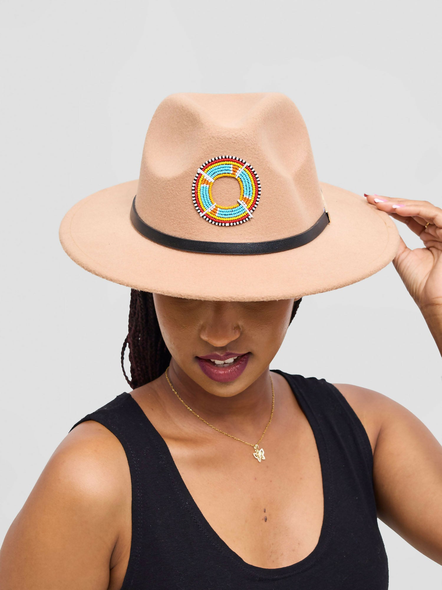 Umbo Collections Malkia Fedora Hat - Beige