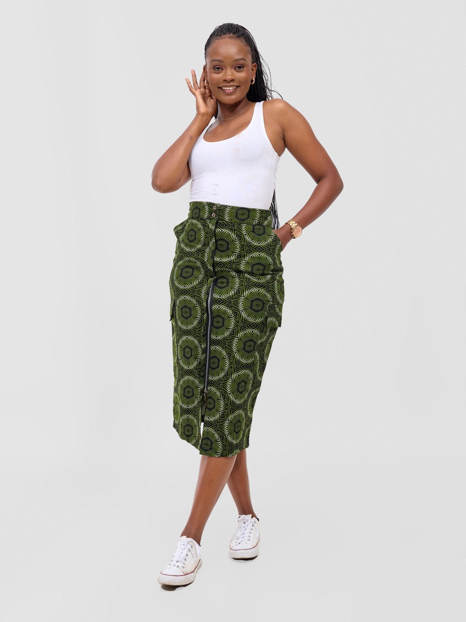 Safari Savannah Front Slit Midi Skirt - Ashai Print
