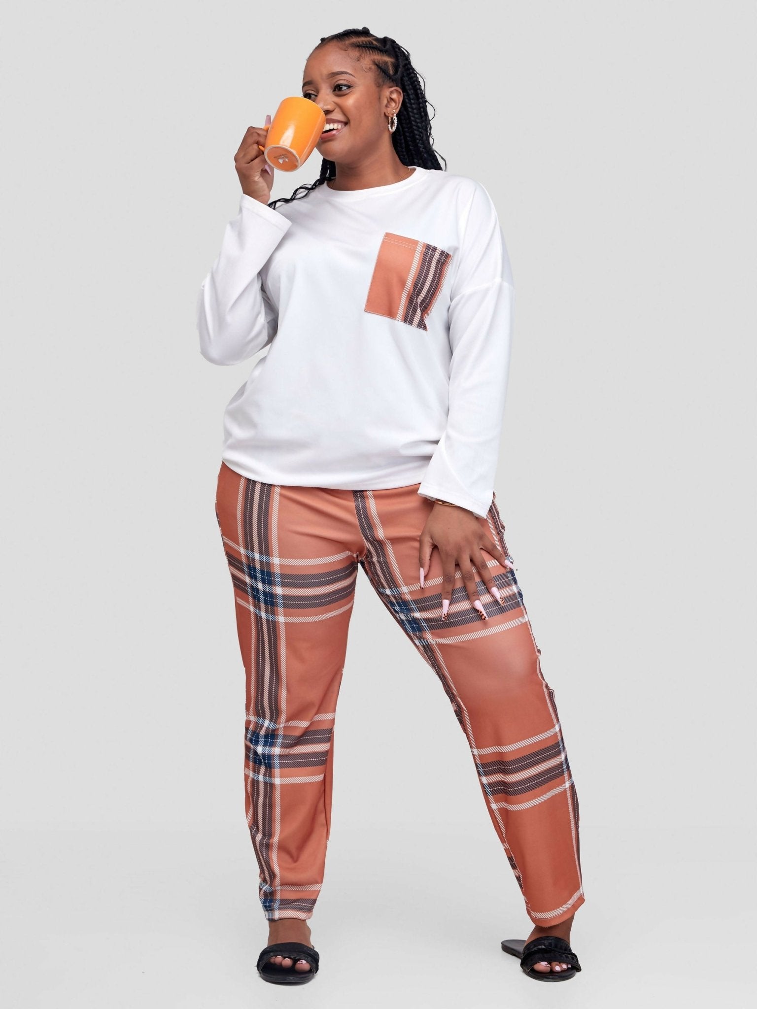 Loungewear Set - Checkered Brown