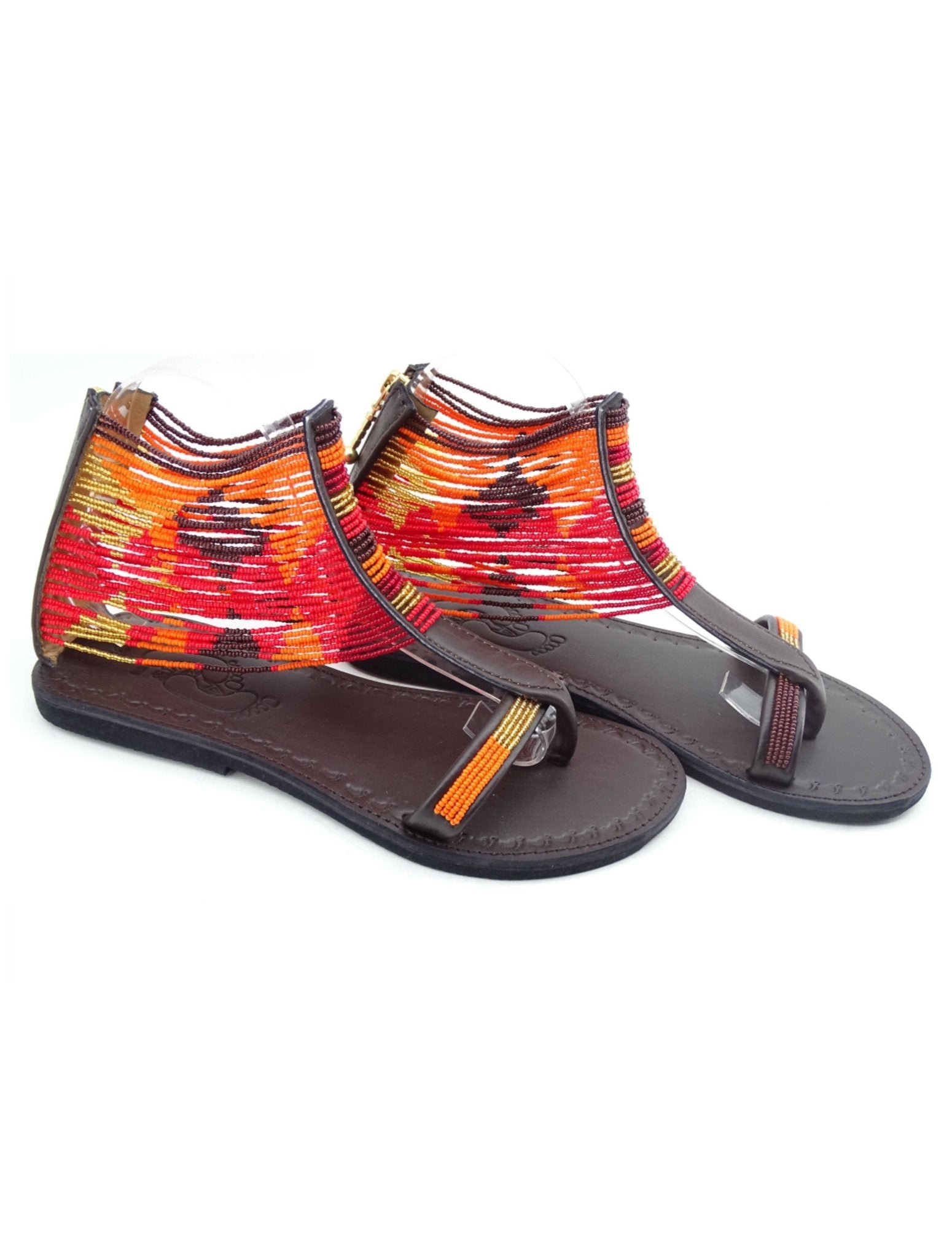 Azu Suzie Chain Zip Sandals - Chocolate / Orange / Red / Gold