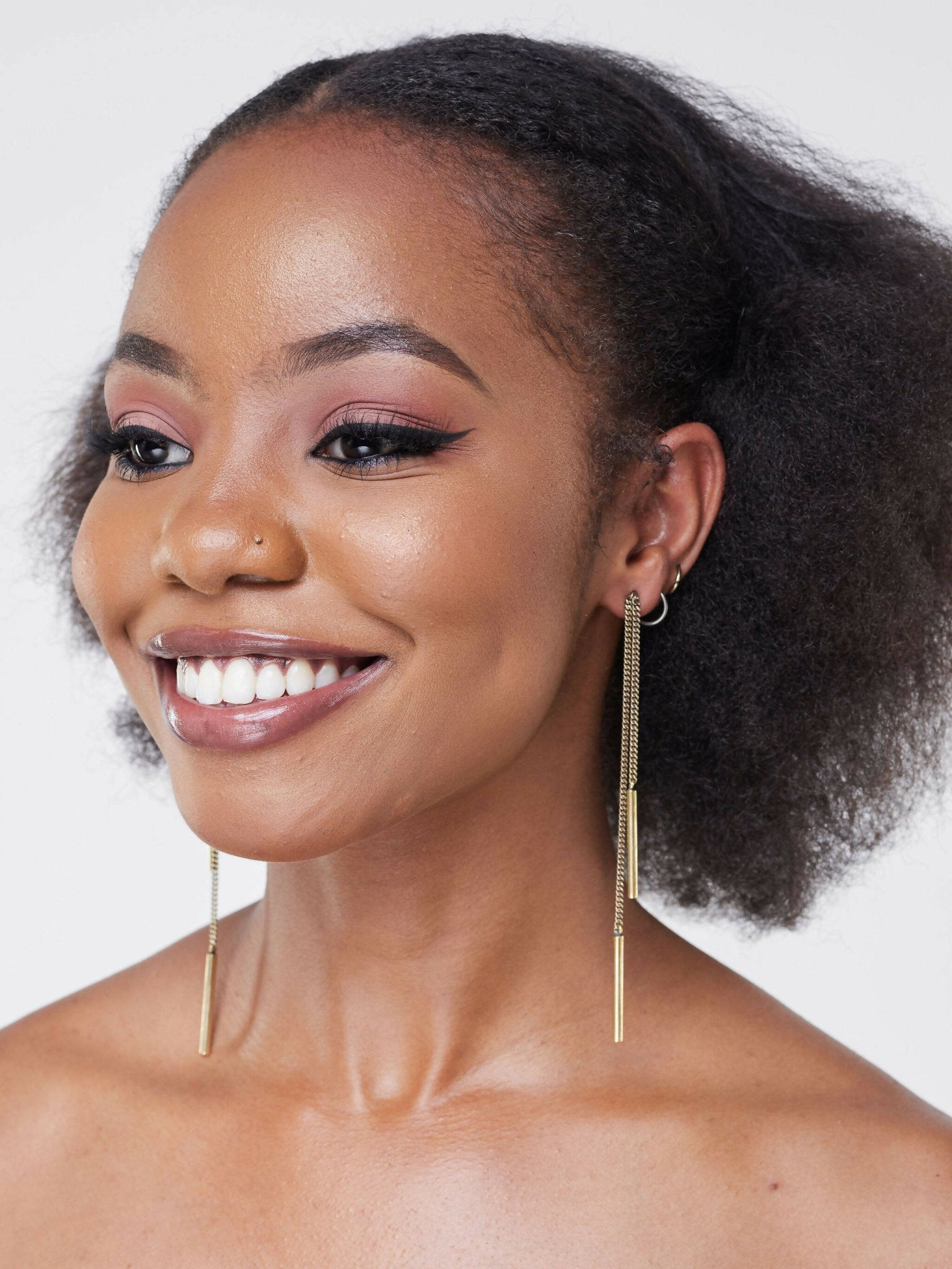 The M Collective Long Bar Brass Earrings - Gold