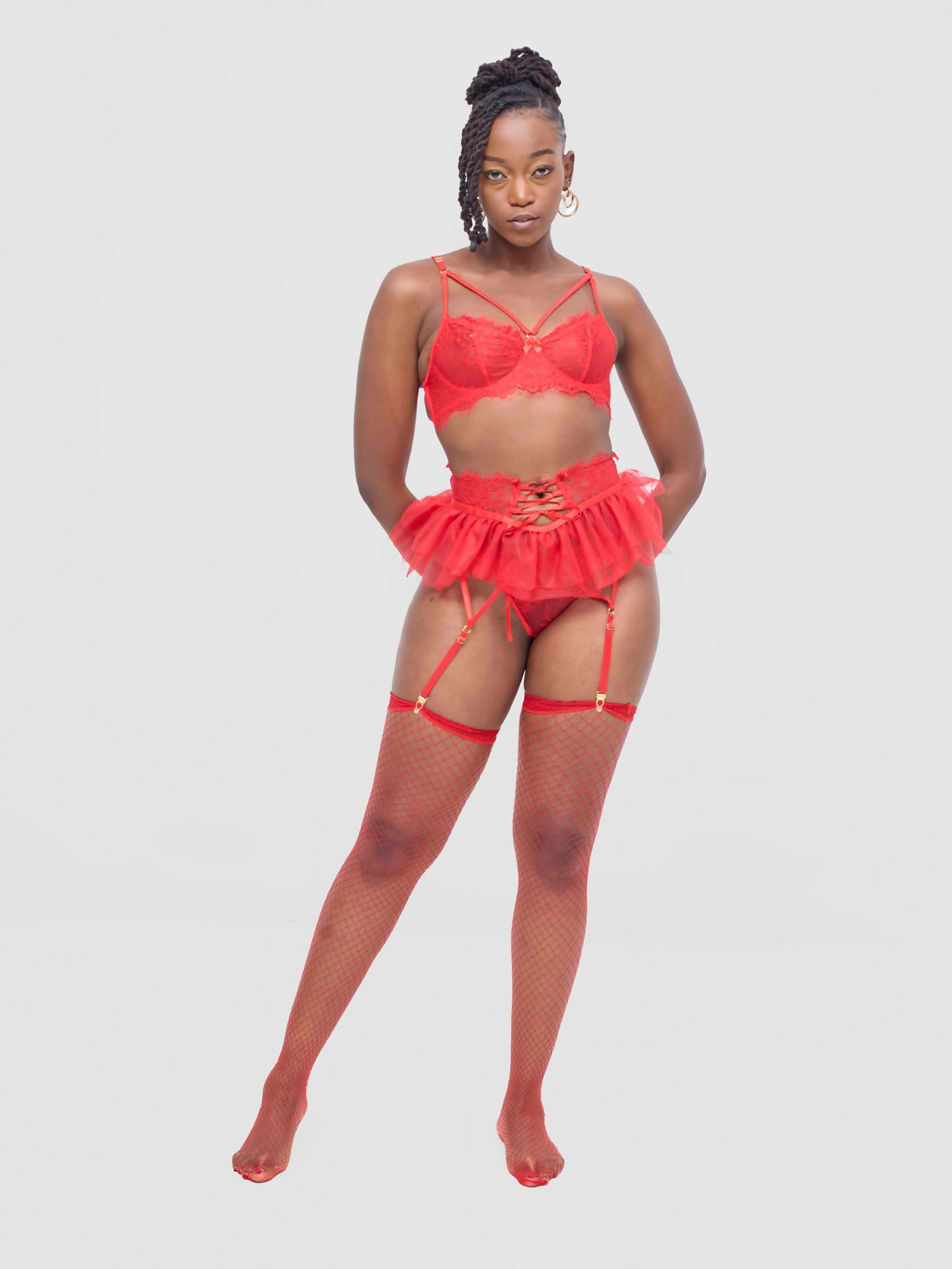 Posh Lingerie & More Lacing Detailed Fantasy Set Nightgown Lingerie - Red