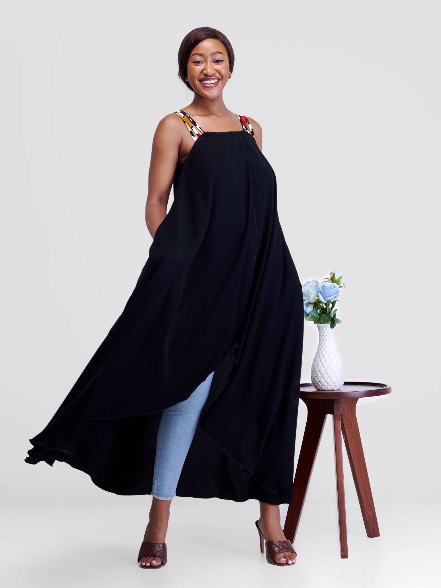 Smash By Kaly Triple Strapped Wrap Chiffon Dress Top - Black