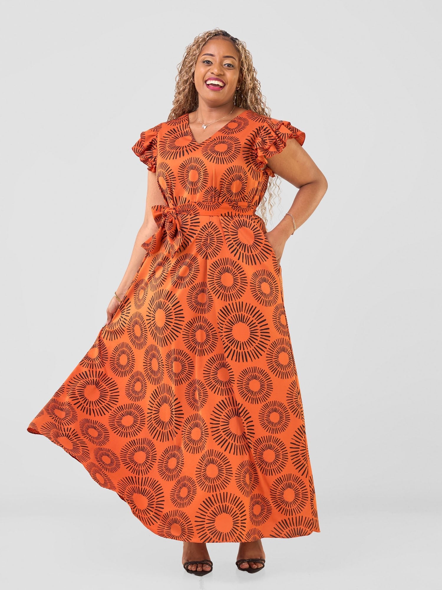 Vivo Nasinka A-line Maxi Dress - Rust / Black Bombo Print