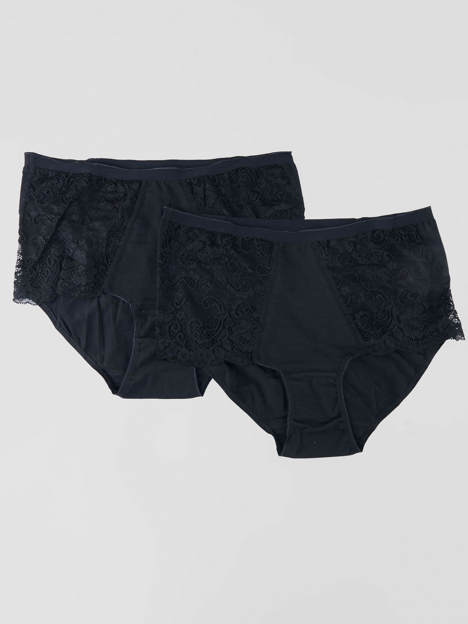 2Pk Midi Brief With Lace Panty - Black