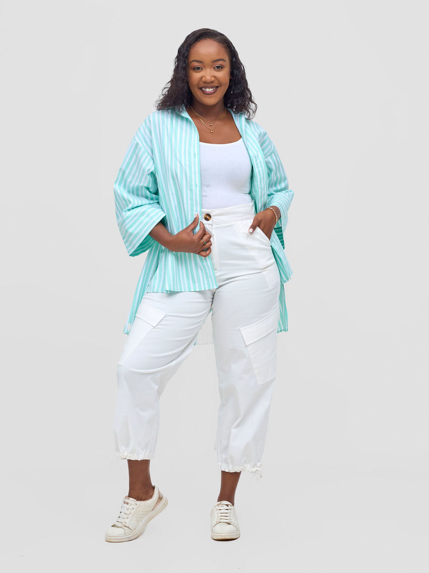 Safari Mansi Hi-Low Shirt - Green Stripes
