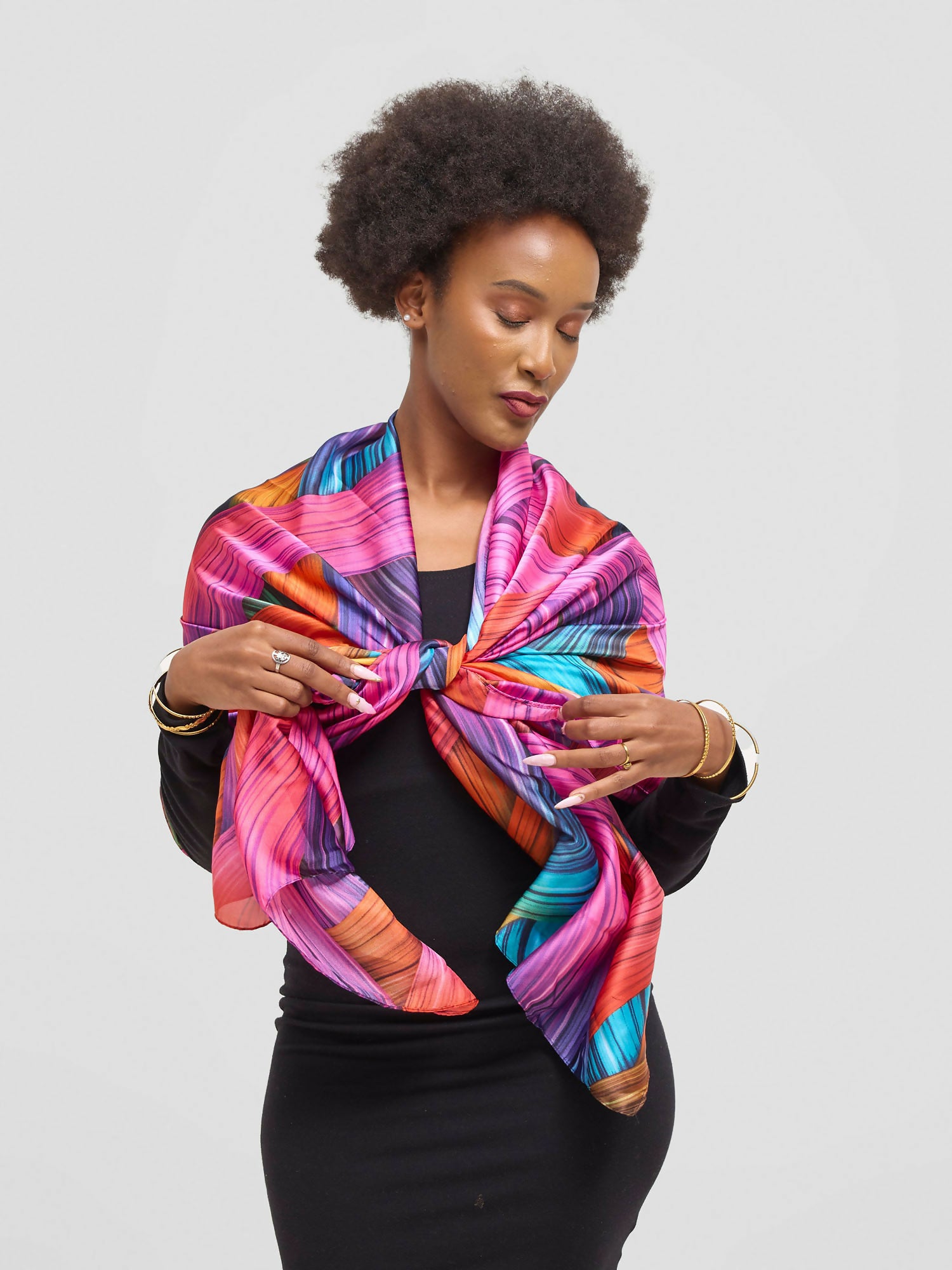Ukiyo Lifestyle Silk Scarf - Pink Print