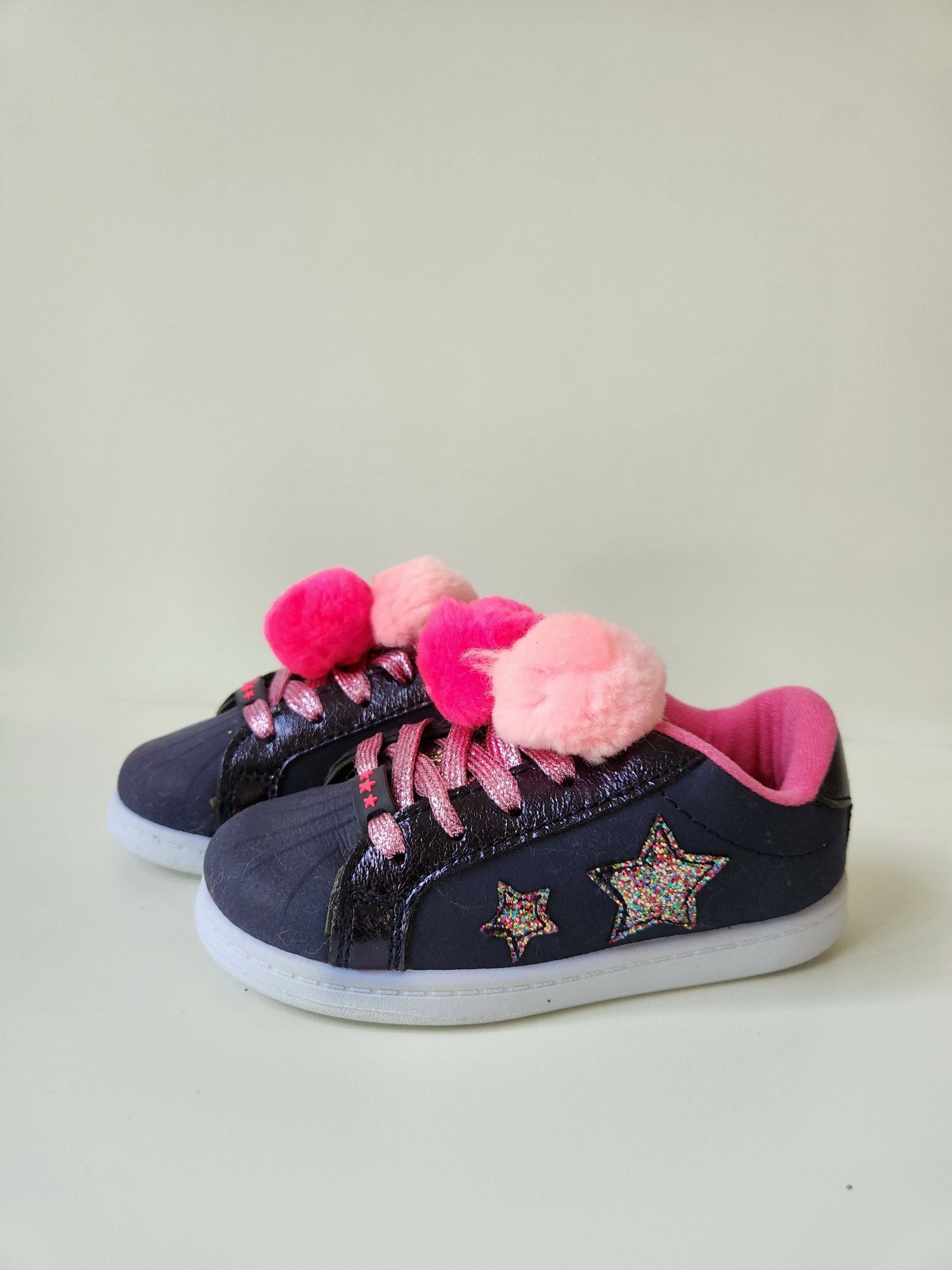 Girls Pompom Trainers - Navy