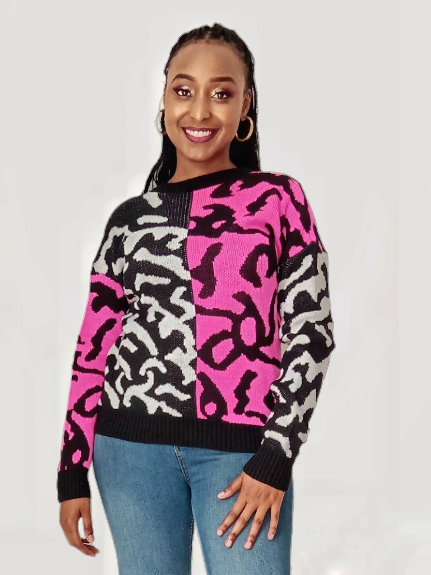 The Fashion Frenzy Colour Block Pullover- Pink
