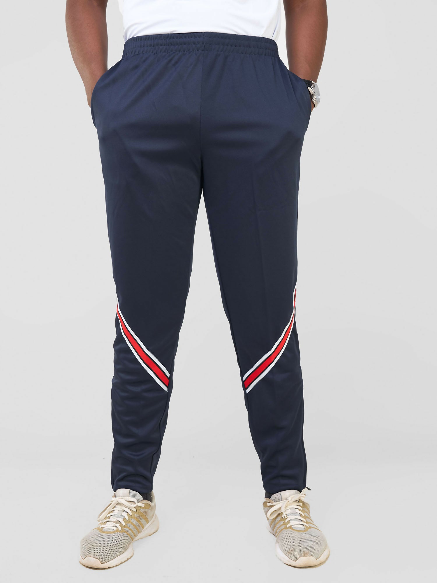 Track Pants W/Elastic Drawstring Waist Pant - Navy Blue