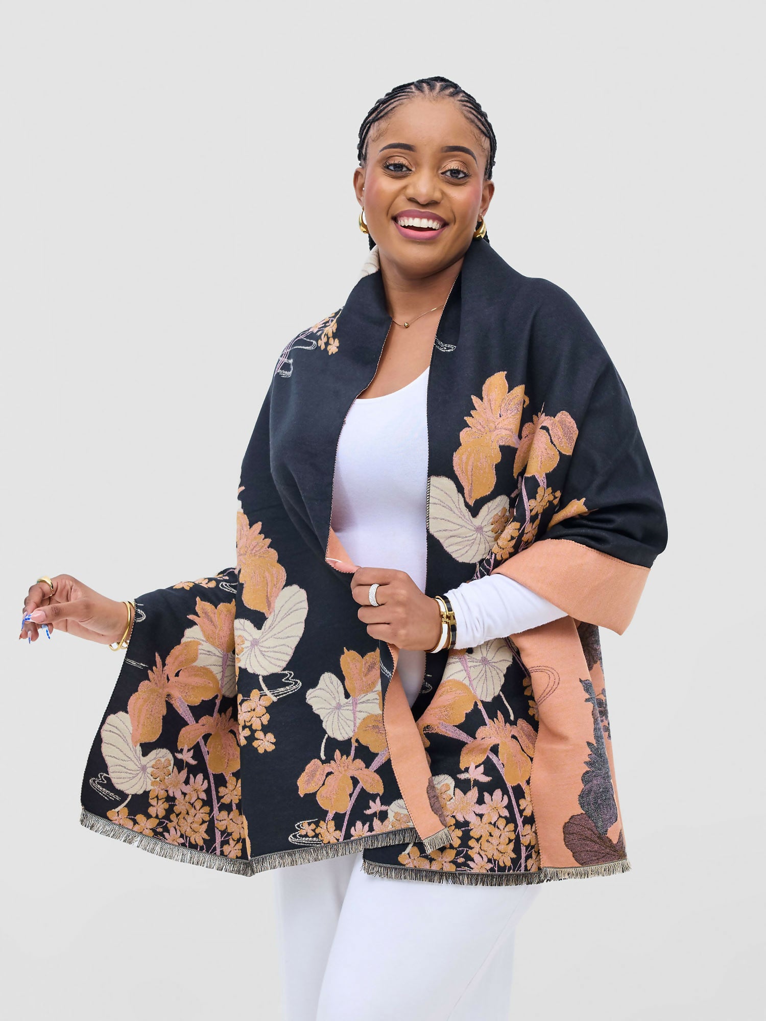 Afrodame Floral Cashmere Scarf - Black