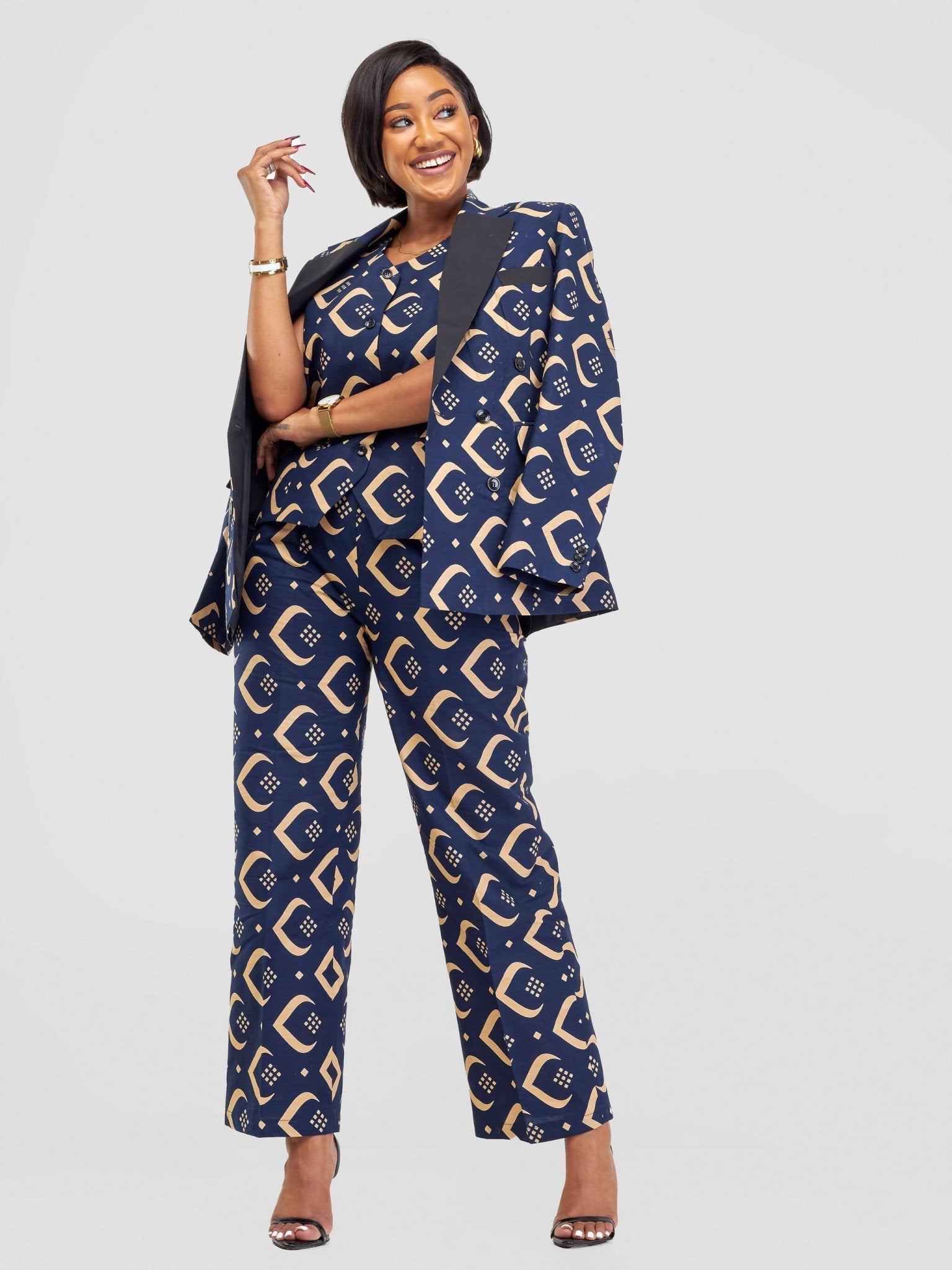 Sbv Ankara Blazer Jacket - Navy Blue