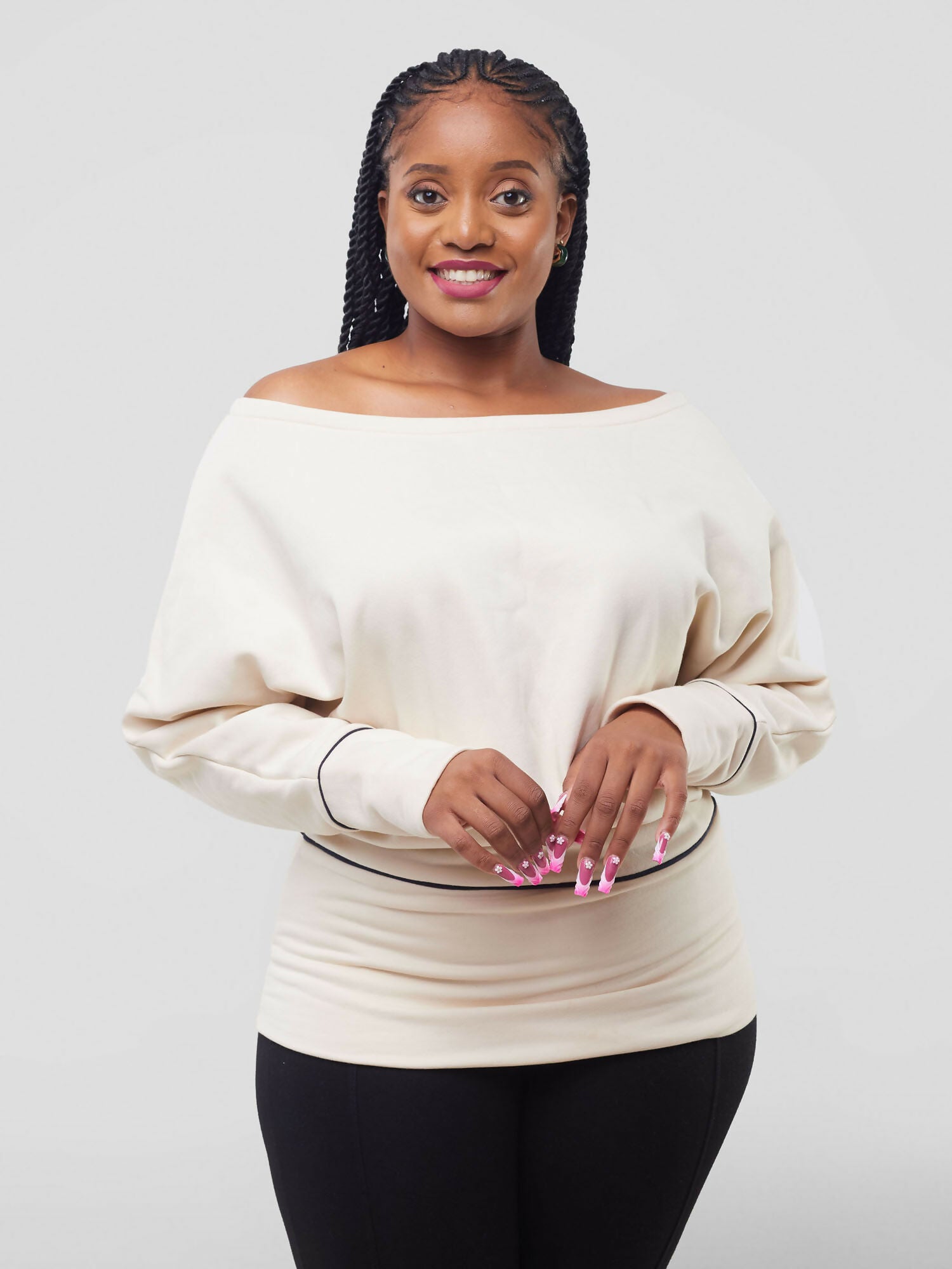Liliadly Off Shoulder Butterfly Sweater - Cream