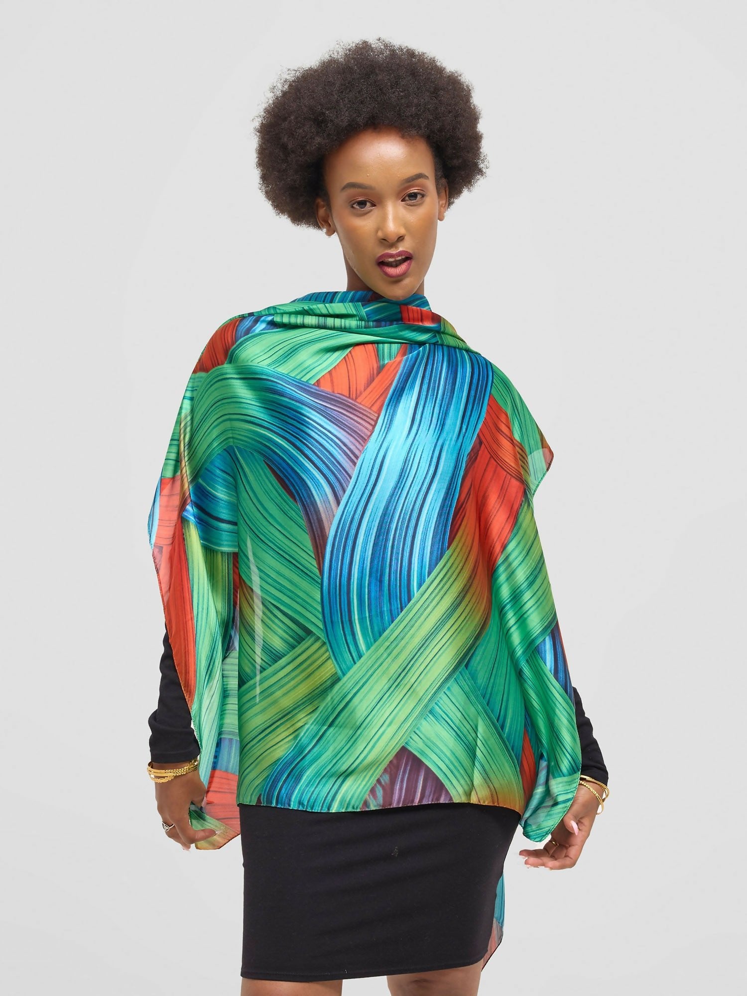 Ukiyo Lifestyle Silk Scarf - Green Print