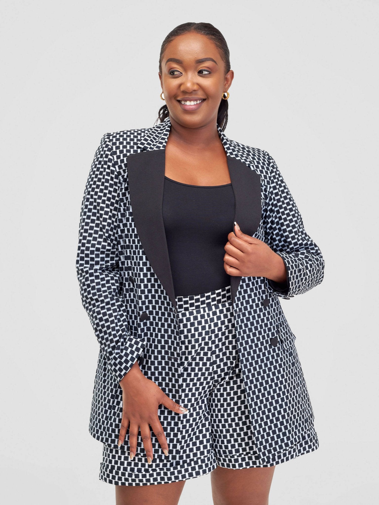 Sbv Ankara Shorts Suit - Black / White