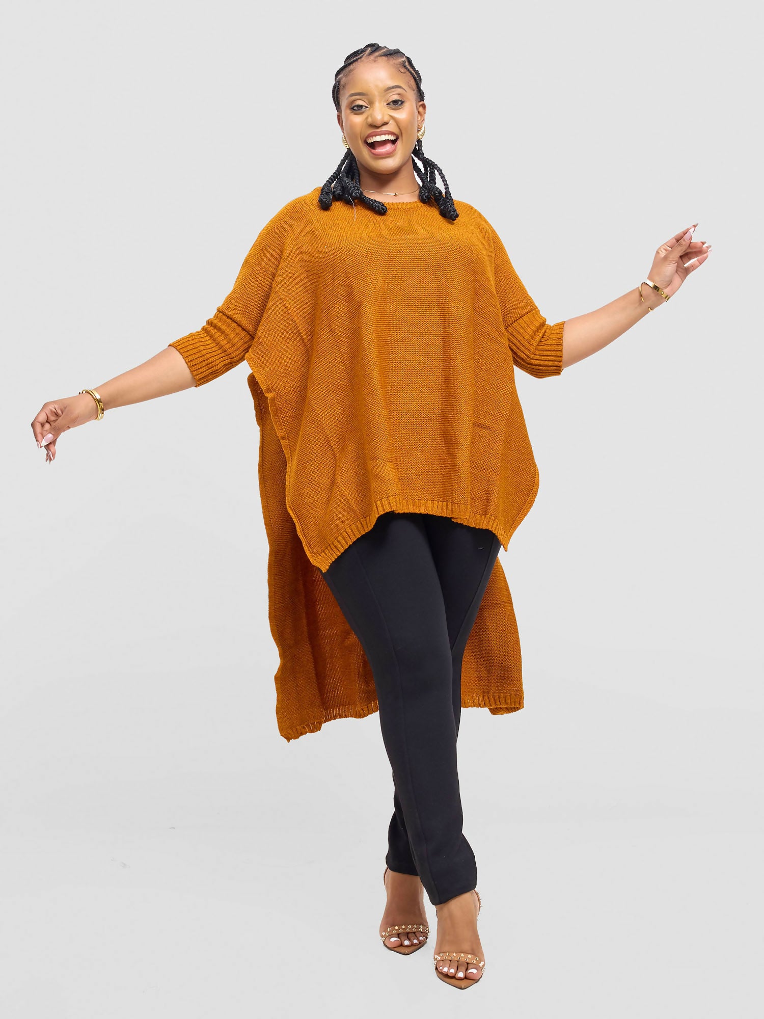 Anel’s Knitwear Drop Shoulder Poncho - Rust
