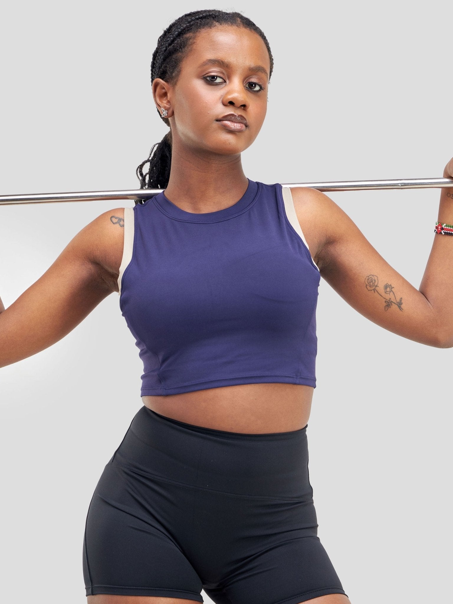 Ava Fitness Chelsea Cropped Tank Top - Dark Blue