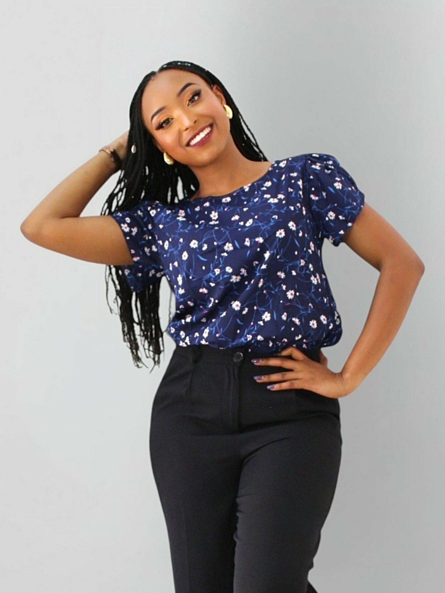 The Fashion Frenzy Floral Blouse Top - Blue