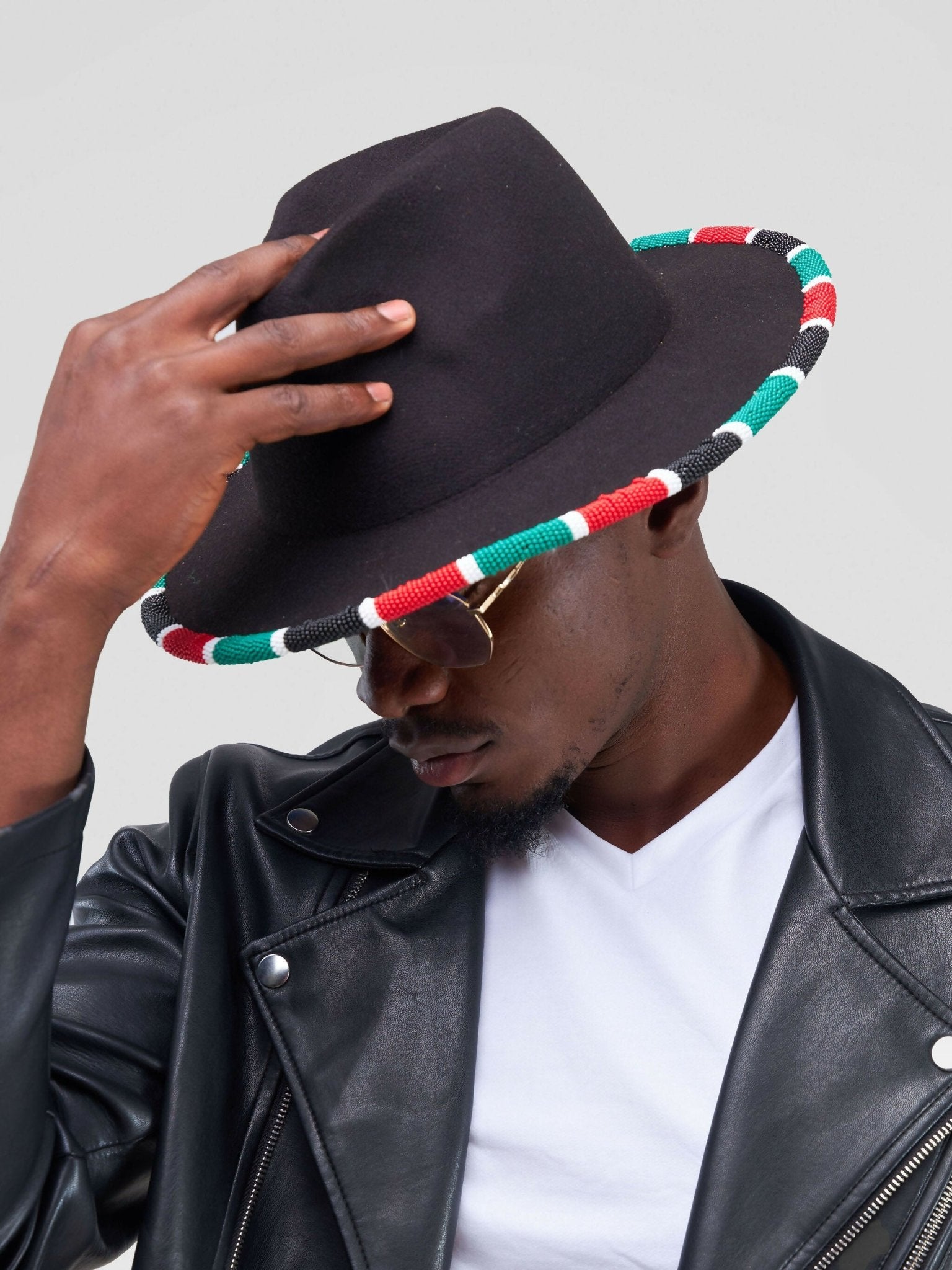 Umbo Colllections Beaded Fedora Hat - Black Kenyan Flag