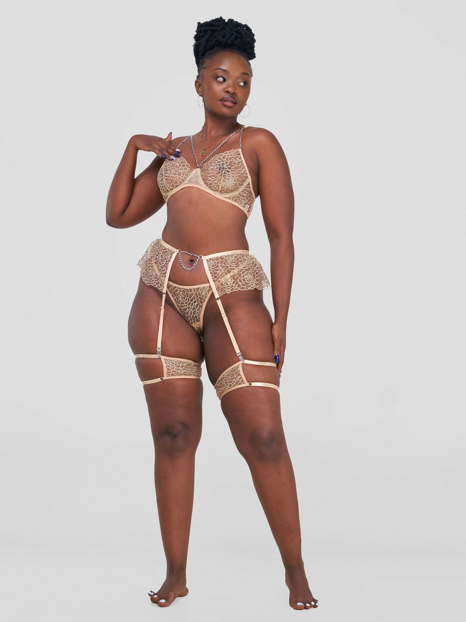 4pc Lace Lingerie - Beige
