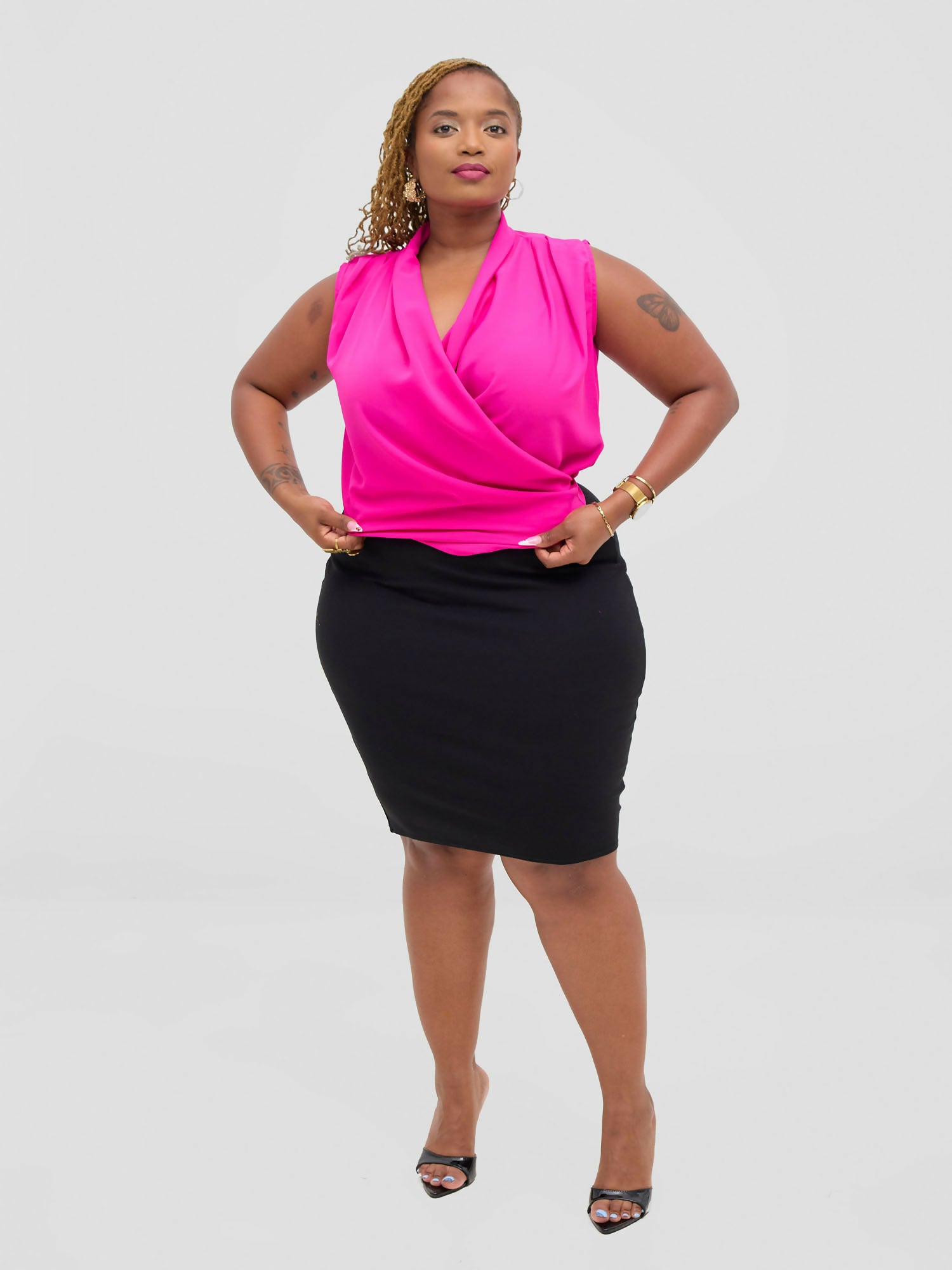 The Fashion Frenzy V-Neck Blouse Top - Pink