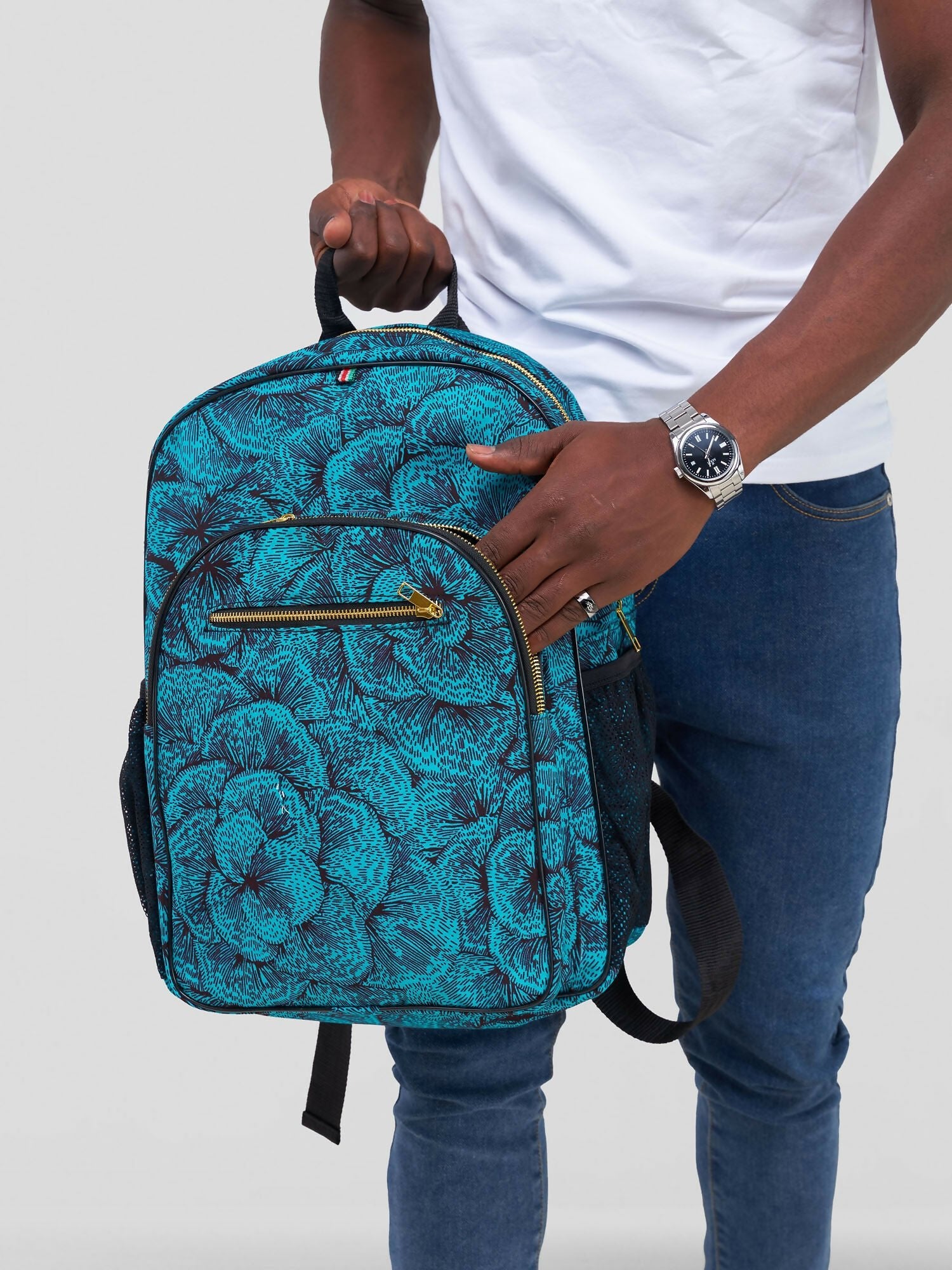 Flower Sorokin Backpack Bag - Black / Blue Print