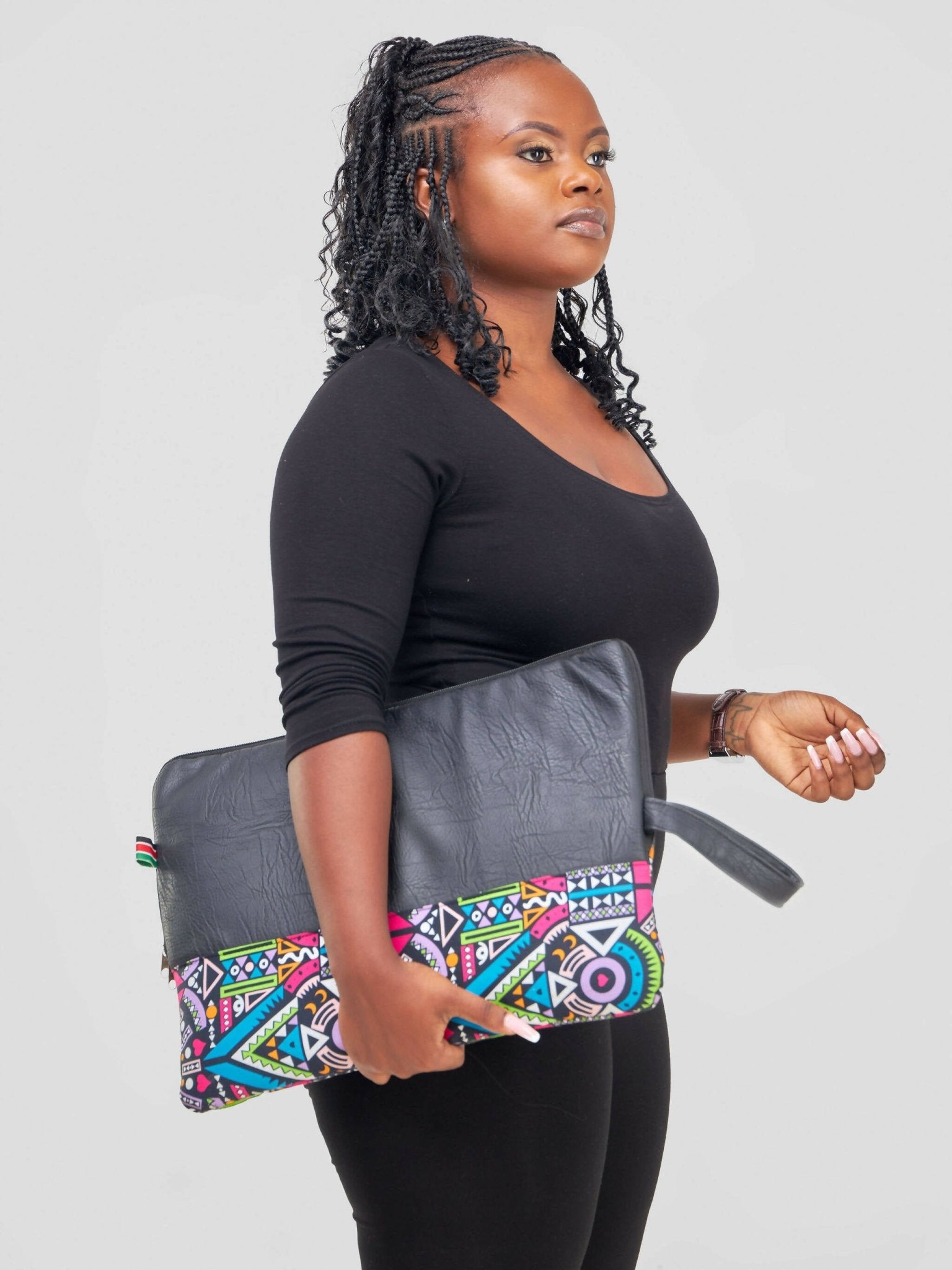 Khay Designs 15 Inch Laptop Bag - Black Ankara
