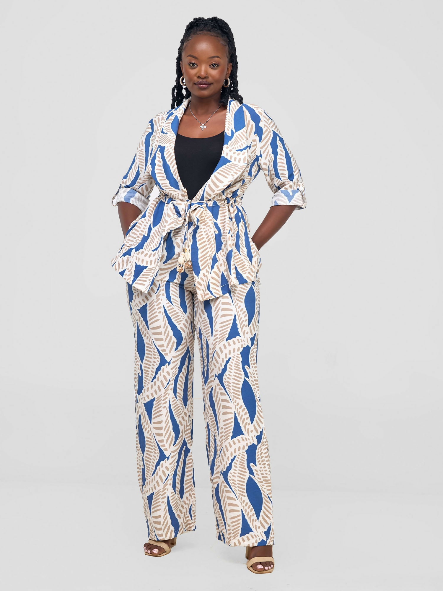 Snatched Wardrobe Peacock 2 Piece Set - Blue / Cream Print