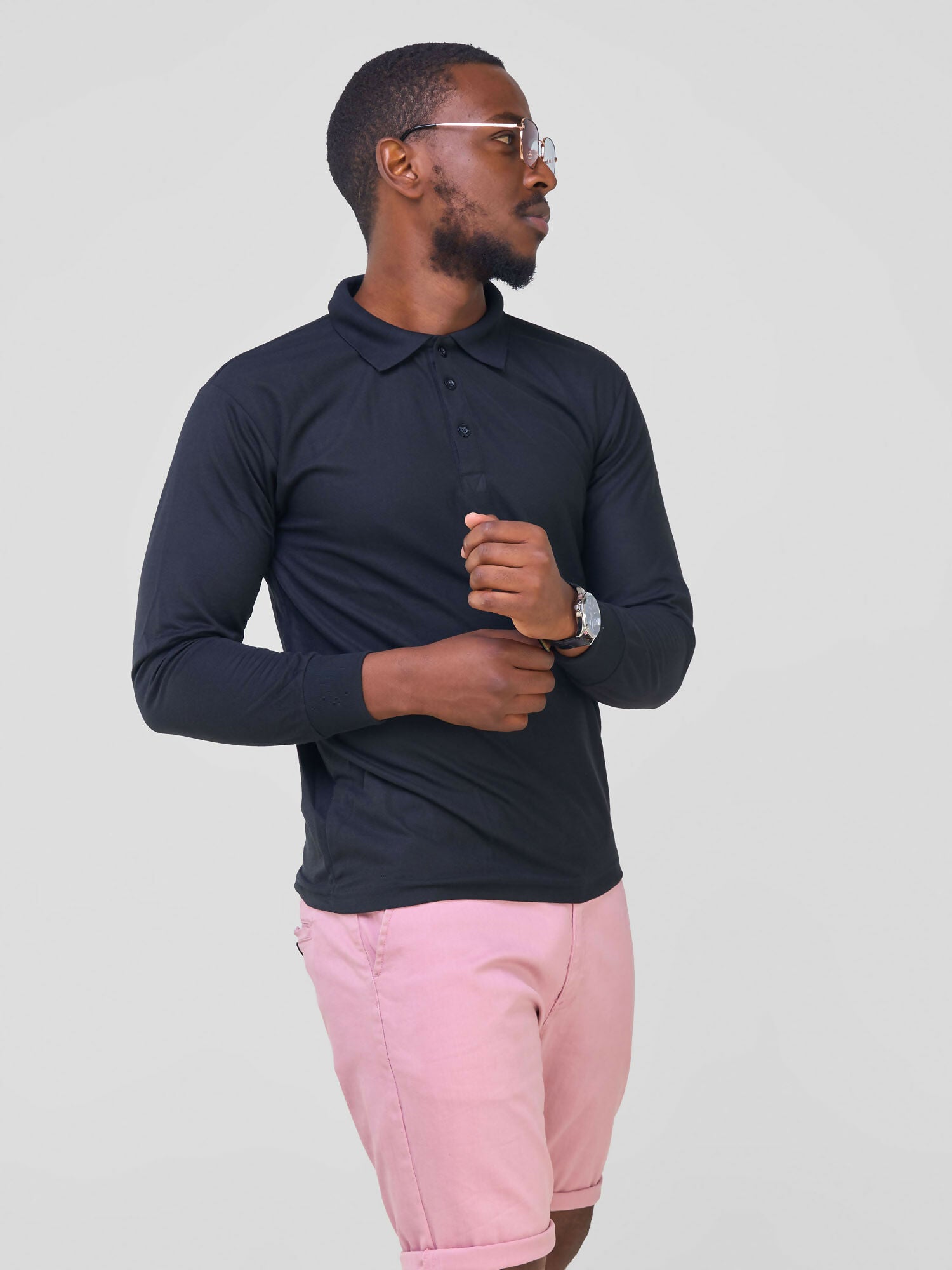 Long Sleeved Polo T - Shirt - Black