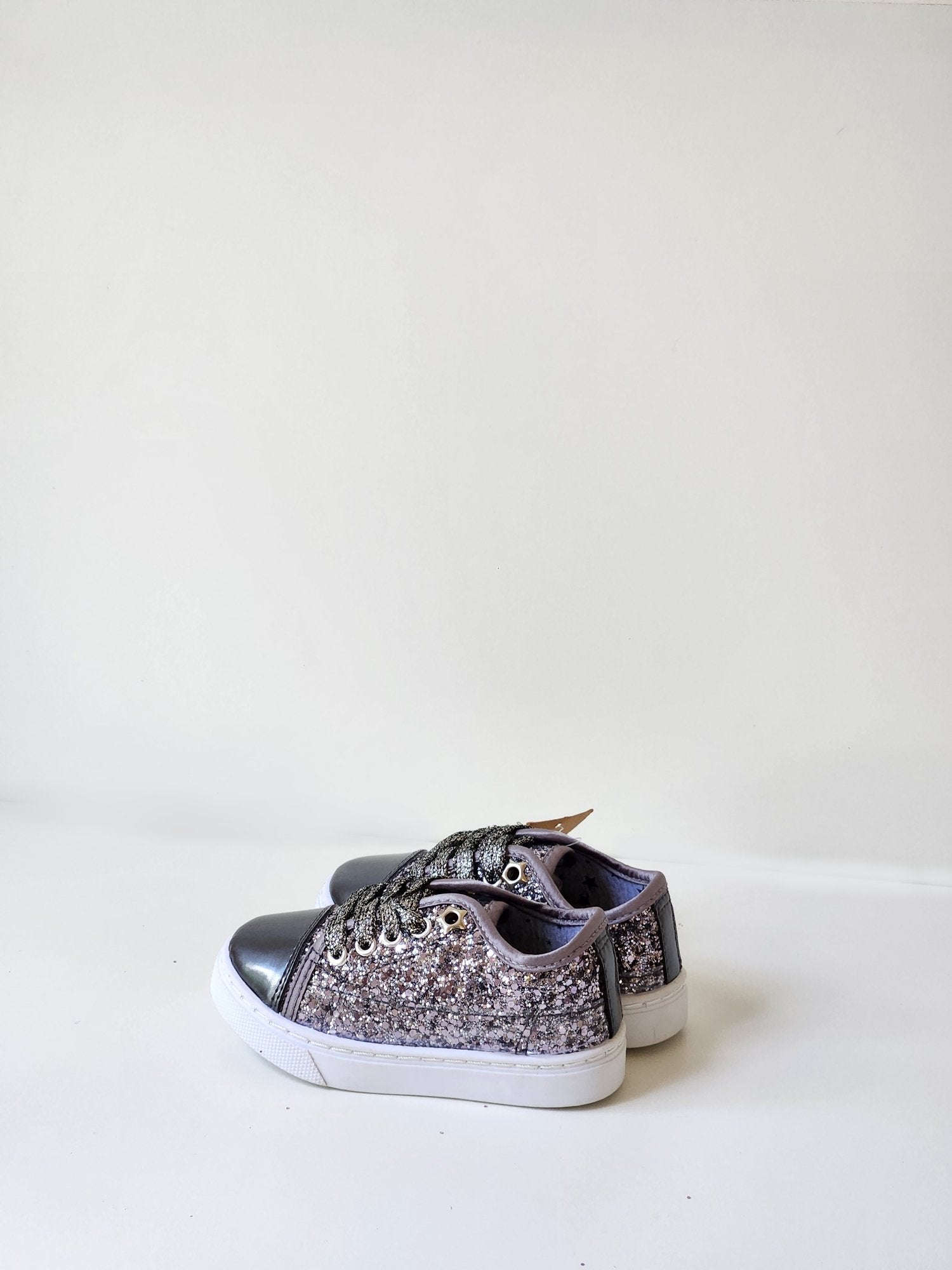 Girls Glitter Trainers Shoes - Grey