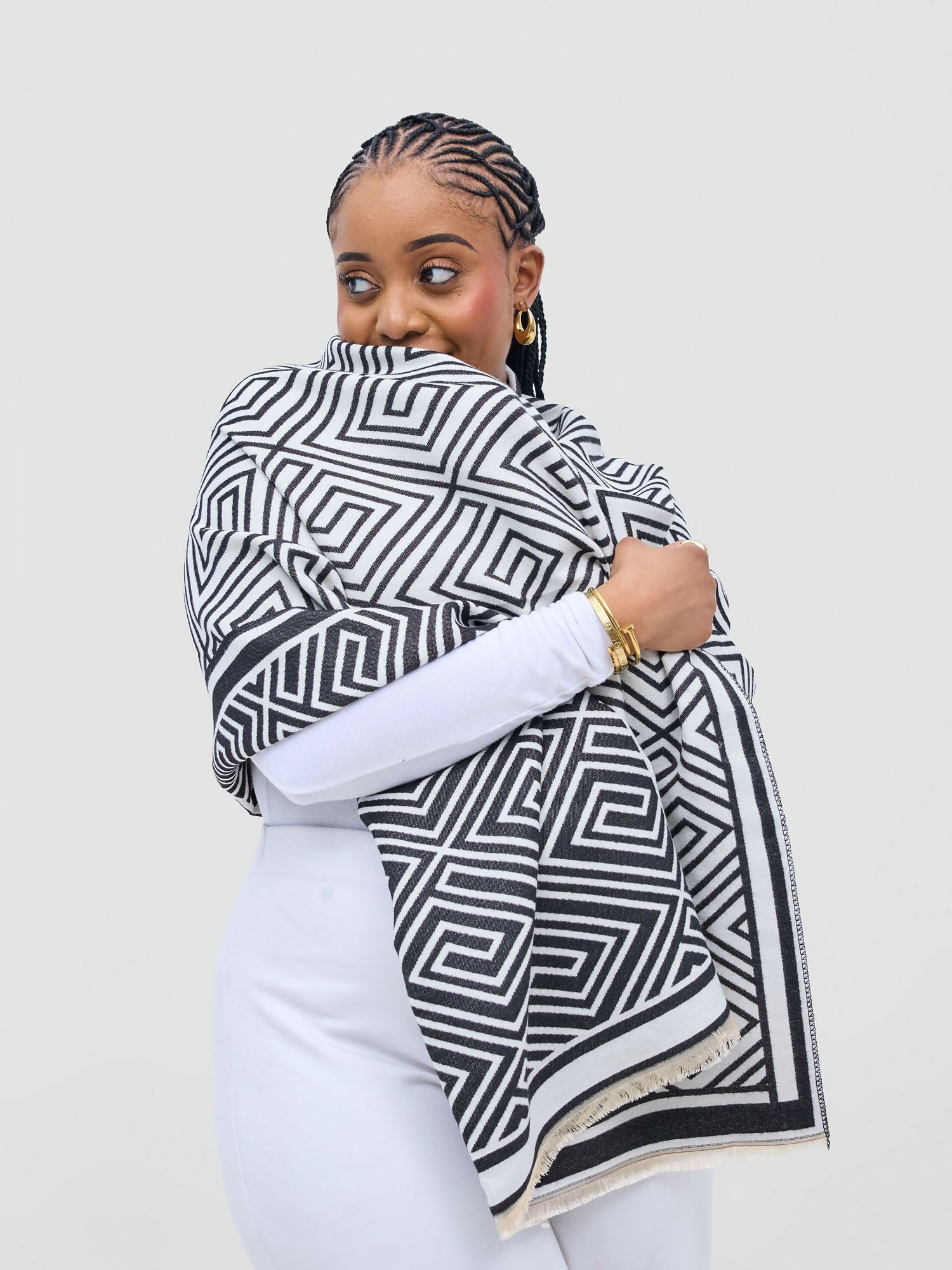 Afrodame Cashmere Scarf - White / Black