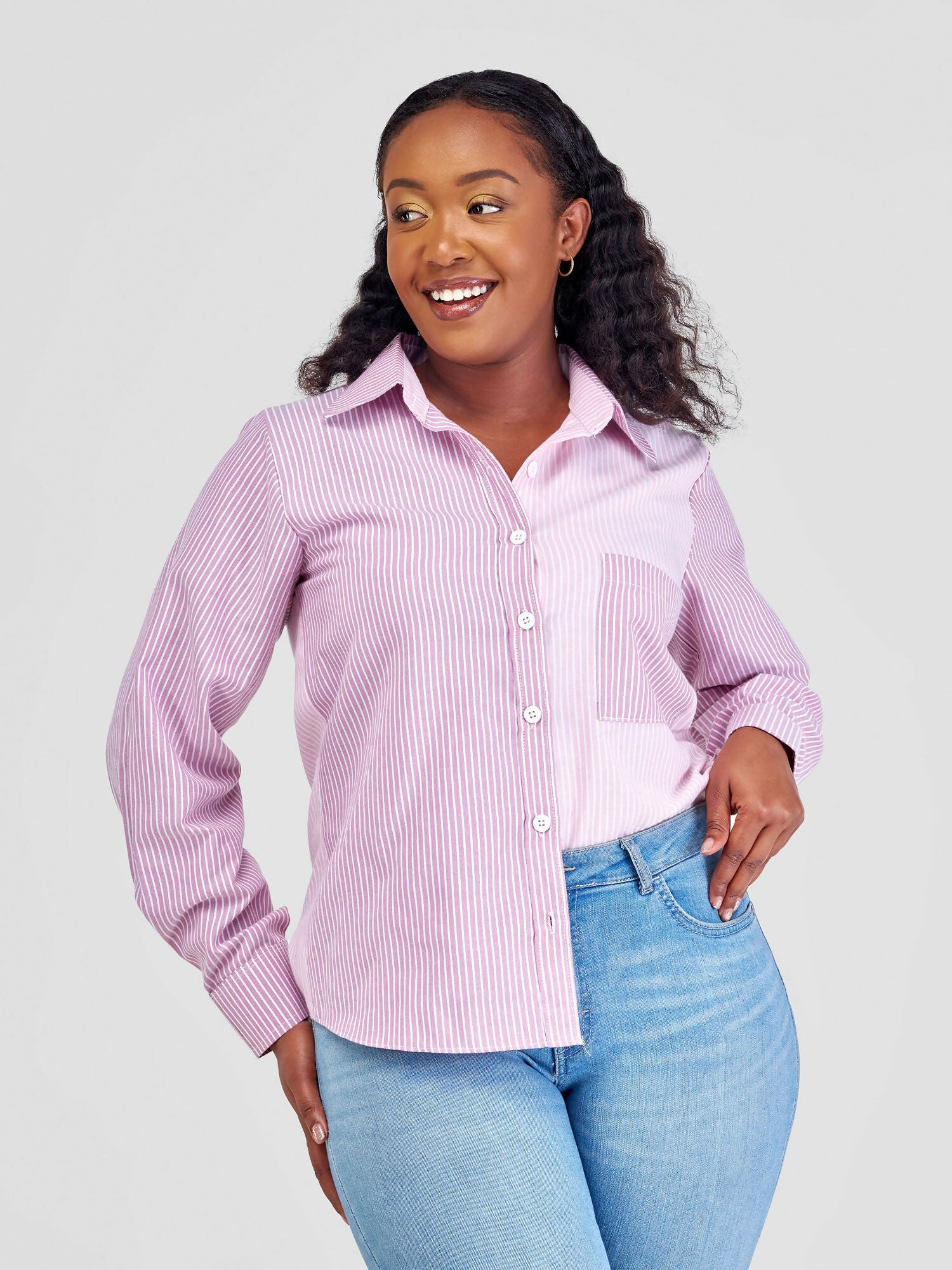 Marumara Creations Waridi Striped Shirt Top - Pink