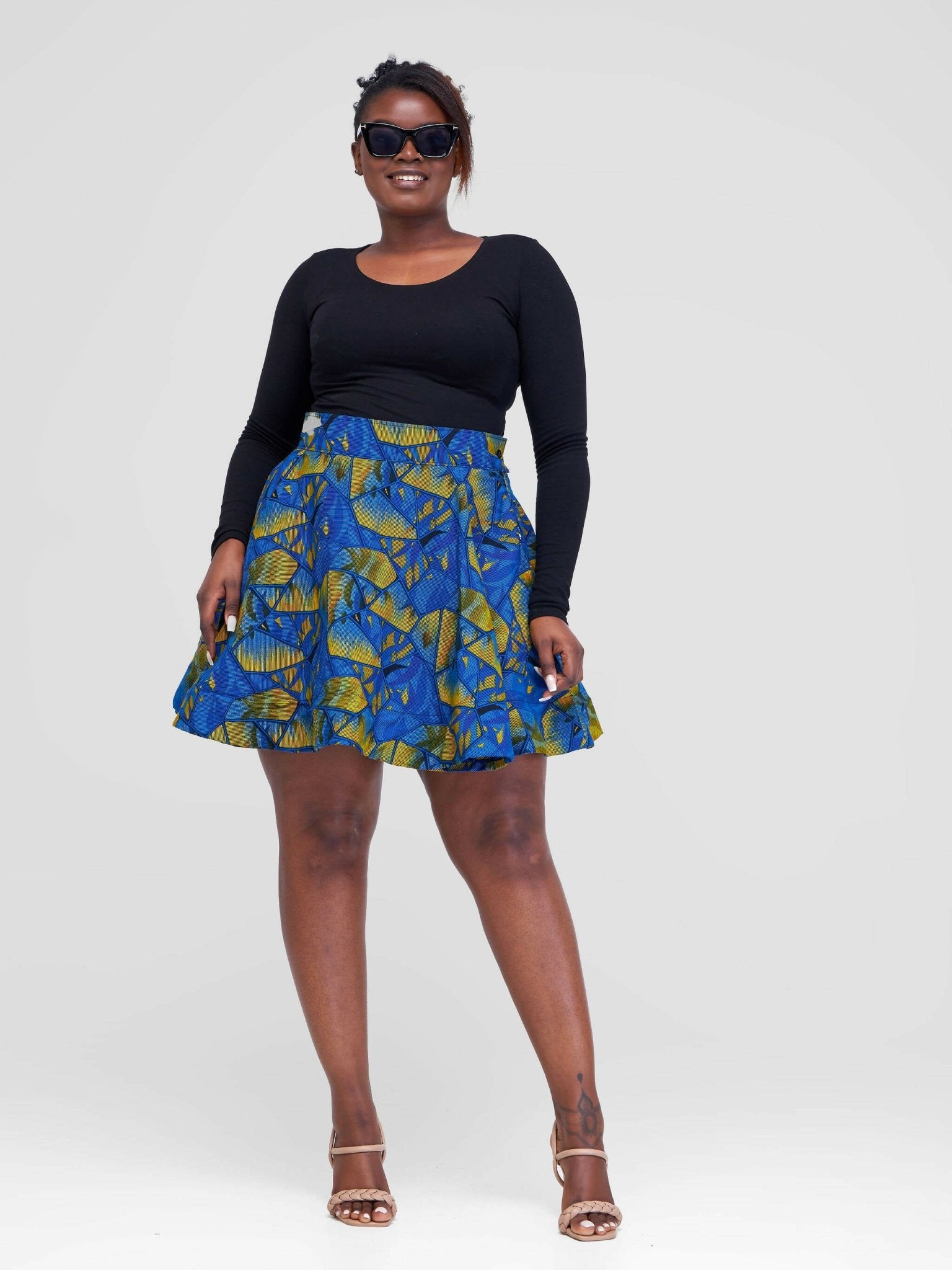 Vazi Afriq Skater Skirt - Blue / Yellow