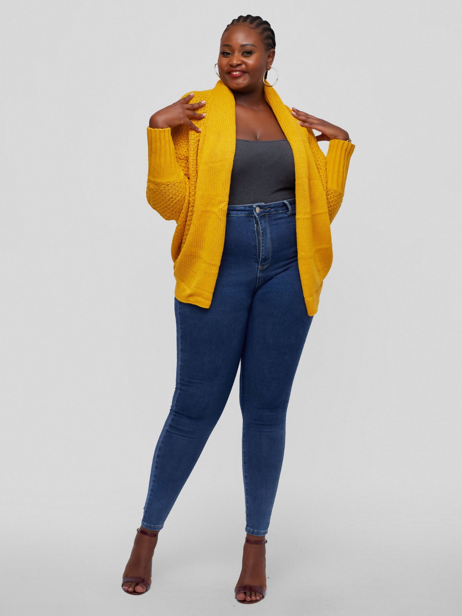 Tuli Natori Batwing Short Cardigan Poncho - Mustard