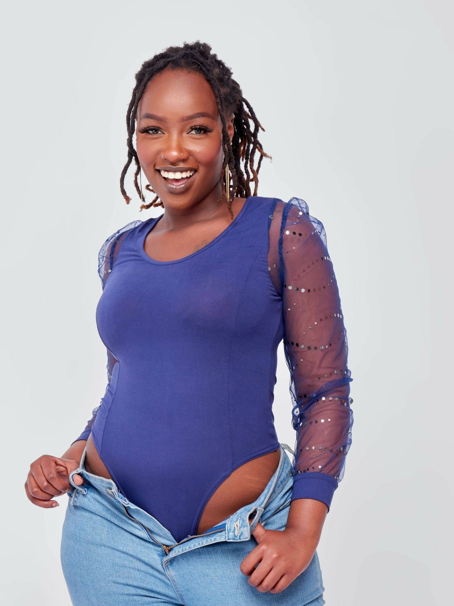 Net Bodysuit Top - Blue